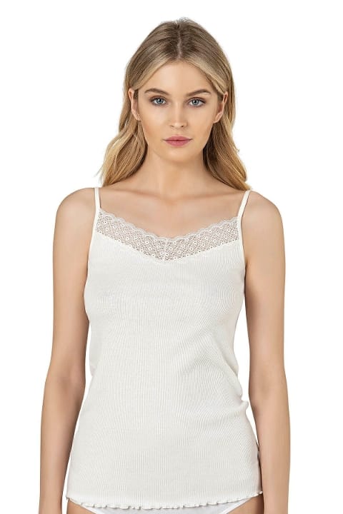 Dantelli İp Askılı Esnek Viskon Kadın Atlet Özkan 26956 - Ekru
