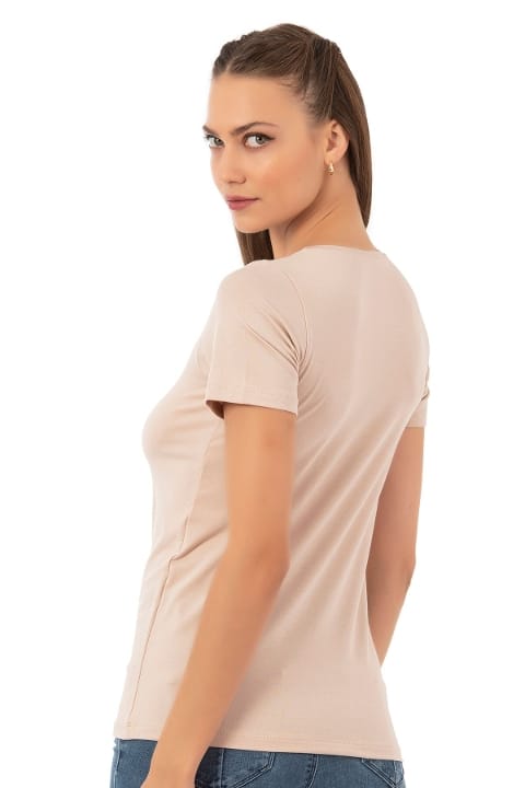 Yüksek Pamuk Oranı Viskon Kısa Kollu T-Shirt Özkan 26976 - Ten