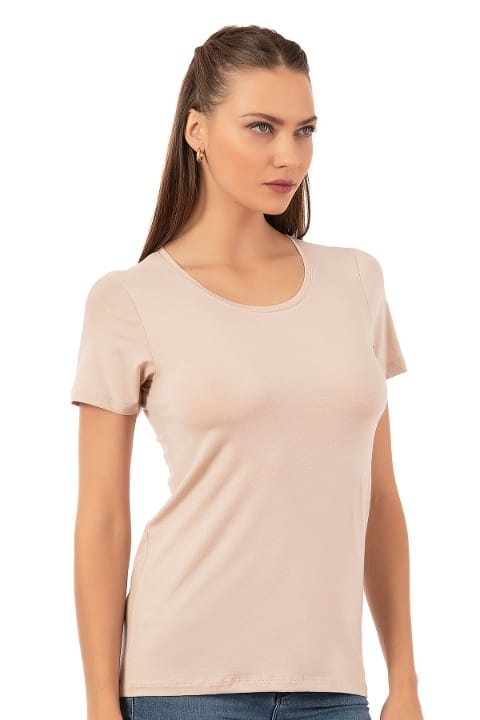 Yüksek Pamuk Oranı Viskon Kısa Kollu T-Shirt Özkan 26976 - Ten