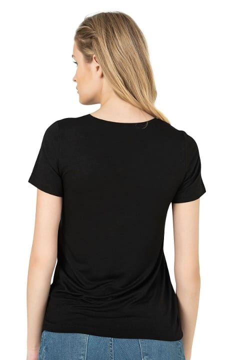 Yüksek Pamuk Oranı Viskon Kısa Kollu T-Shirt Özkan 26976 - Siyah