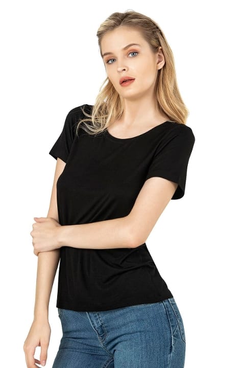 Yüksek Pamuk Oranı Viskon Kısa Kollu T-Shirt Özkan 26976 - Siyah