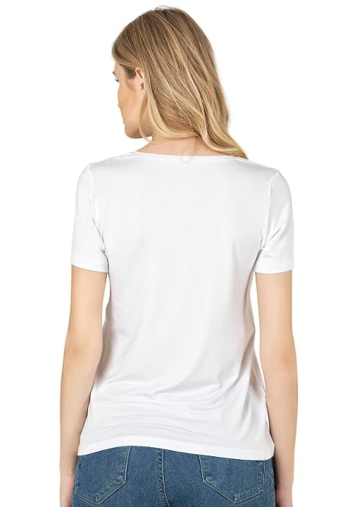 Yüksek Pamuk Oranı Viskon Kısa Kollu T-Shirt Özkan 26976 - Beyaz