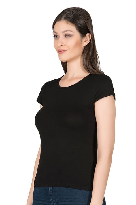 Yüksek Pamuklu Rahat Kısa Kollu T-shirt Özkan 7123 - Siyah