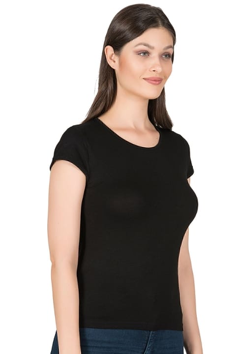 Yüksek Pamuklu Rahat Kısa Kollu T-shirt Özkan 7123 - Siyah