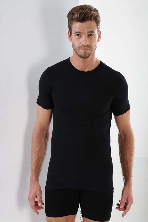 Pamuklu Siyah O Yaka Erkek Atlet 3'lü Paket Arma Yıldız 1004 - Siyah