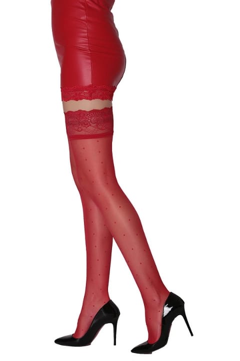 Puantiye Silikonlu Dantelli Jartiyer Çorap Kadın Çorap Daymod 1321010 - Kırmızı