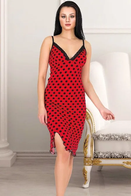 Pamuklu Likralı Kırmızı Askılı Gecelik Lady 6199 - Kırmızı