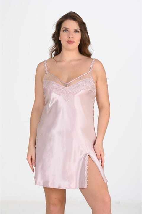 Pudra Renkli Beden Gecelik Sabahlık Takımı Ahu 6214 - Pudra