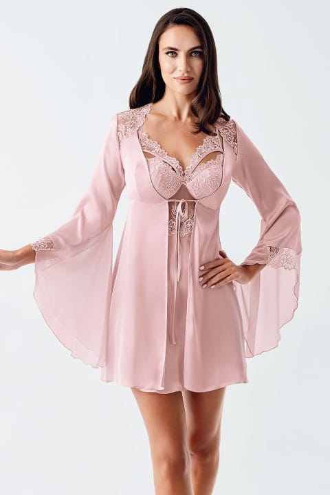 Saten Tül Dantel Detaylı 2li Gecelik Takım İmaj 104 - Pudra