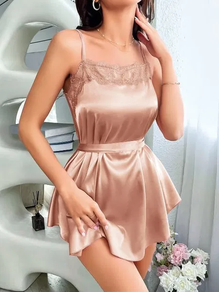 Pudra Kuşaklı Saten Gecelik Şık Doku Kadın Gecelik Pink Night 3867 - Pudra