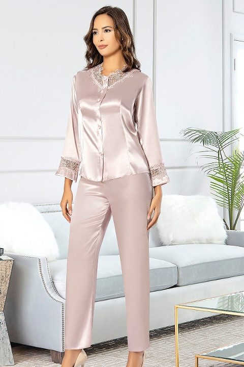 Dantelli Pudra Saten Gelin Çeyiz Seti XSES 1002 - Pudra