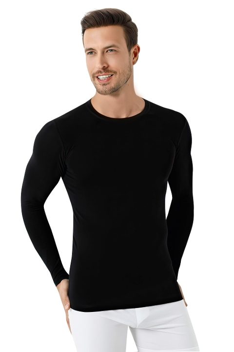 Pamuklu Uzun Kollu Siyah Erkek Tişört Arma Yıldız 1189 - 2