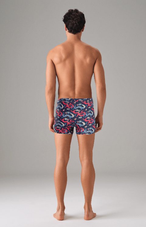 Pamuklu Esnek Bel Lastiği Renkli Ejderha Desenli Boxer Doreanse 1857 - Lacivert