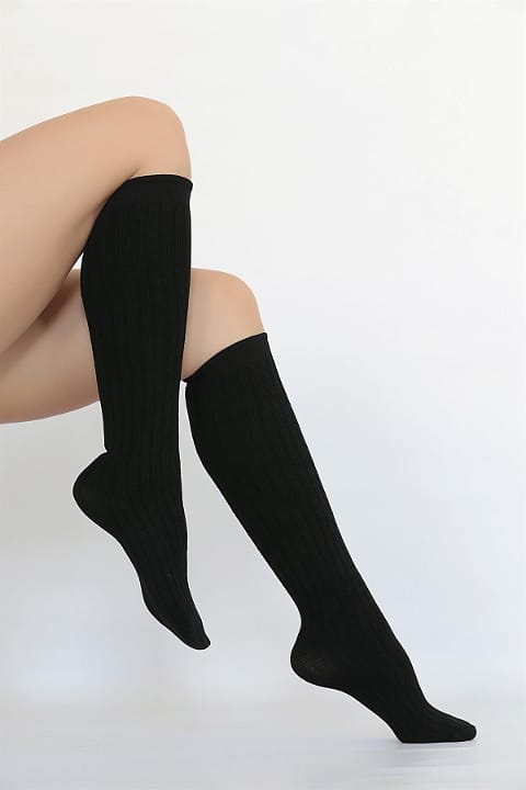 Rib Kalınlıkta Siyah Dizaltı Çorap Daymod 1322001 - Siyah