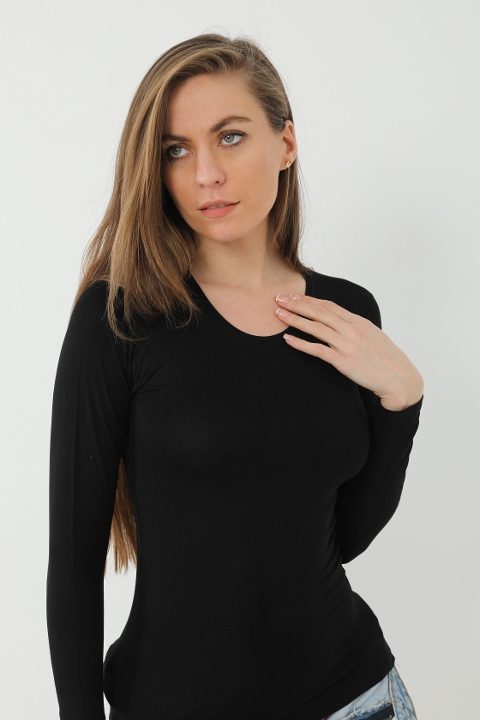 Pamuklu Ribana Uzun Kollu Body Arma Yıldız 3343 - Siyah