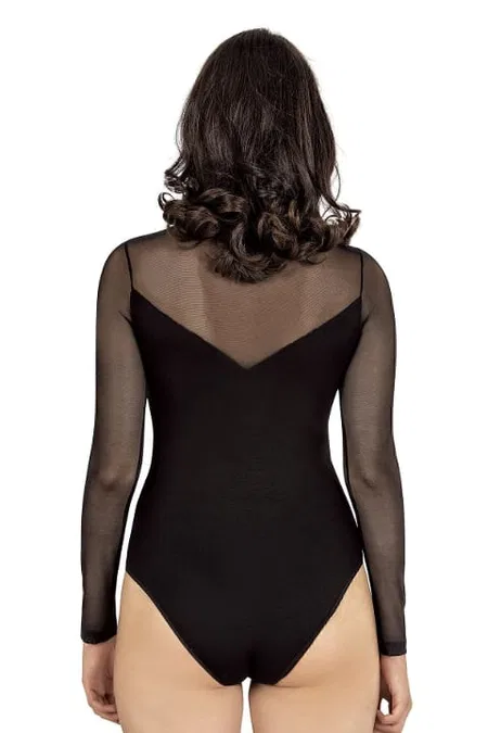 Tül Detaylı Uzun Kollu Body Somon Özkan 25633 - Siyah