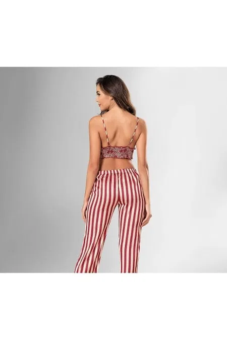 Kırmızı Çizgili Sabahlık Sütyen Pijama Takımı Ahu 1844 - Kırmızı