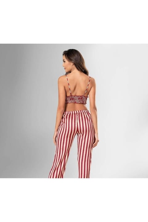 Kırmızı Çizgili Sabahlık Sütyen Pijama Takımı Ahu 1844 - Kırmızı