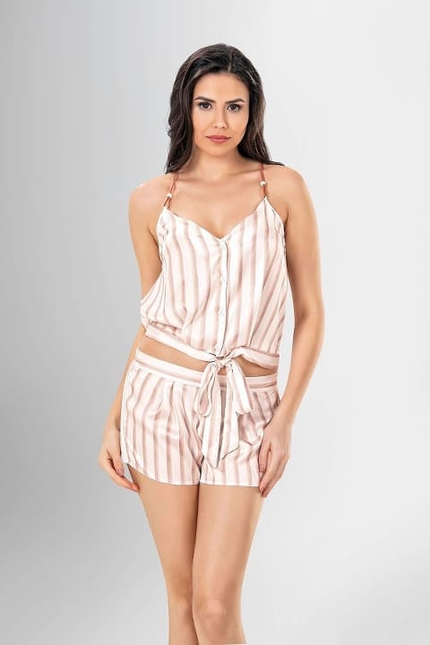 Desenli Şort Takım Sabahlıklı Kadın Pijama Takımı Ahu 1909 - 2