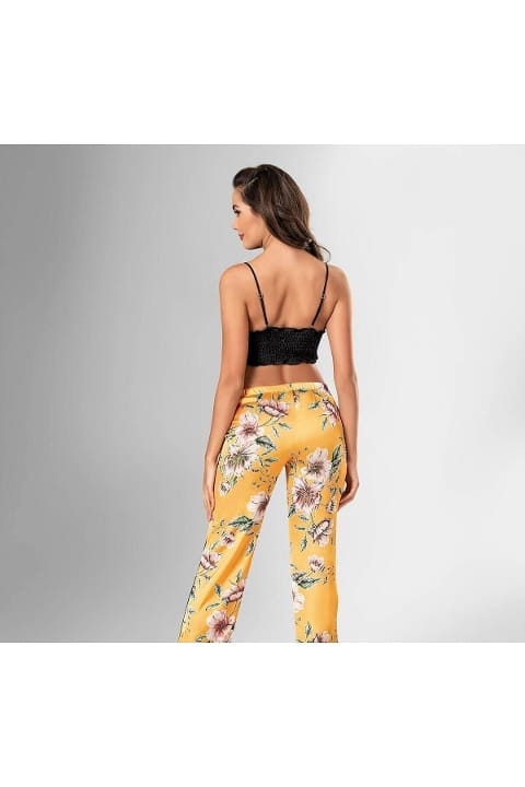 Sarı Çiçek Desenli Pijama Takımı Kadın Ahu 1847 - Sarı