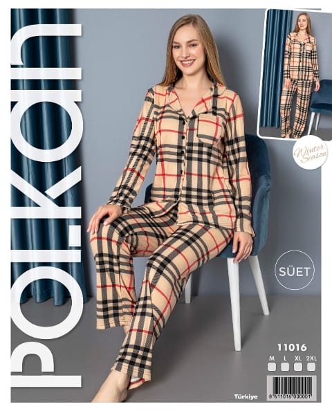 Çizgili Uzun Kollu Pijama Takımı Polkan 11016