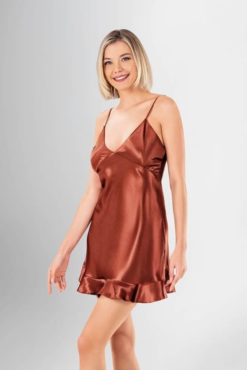 Saten Kısa Sabahlık Takımı Kiremit Ahu 1910 - 2