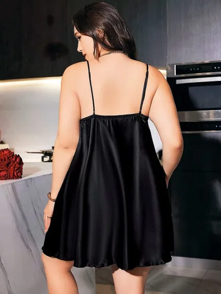 Saten Askılı Tek Parça Fantezi Body Pink Night 6648 - Siyah