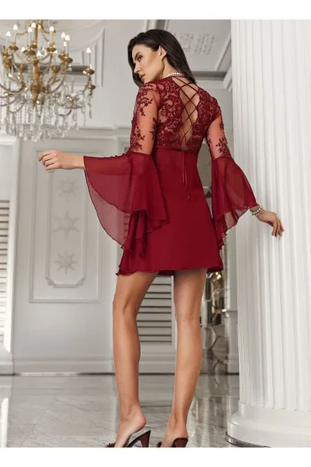 Saten Transparan Dantel Gecelik Takımı İmaj 3205 - Bordo