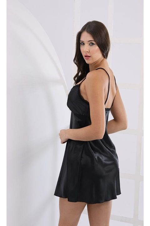 Saten Fırfırlı Gecelik Siyah Lacivert Moonlight 9479 - Siyah