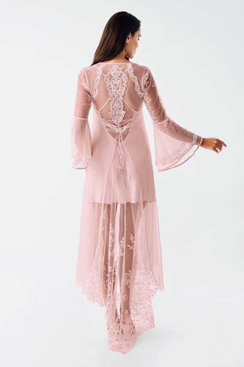 Saten Transparan Dantel Detaylı Gecelik Takımı İmaj 4200 - 2