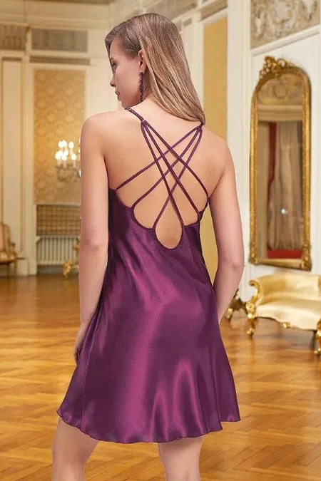 Polyester Saten Kimono Takım Pembe Somon Ten Yeşil Nurteks 5324 - Mor