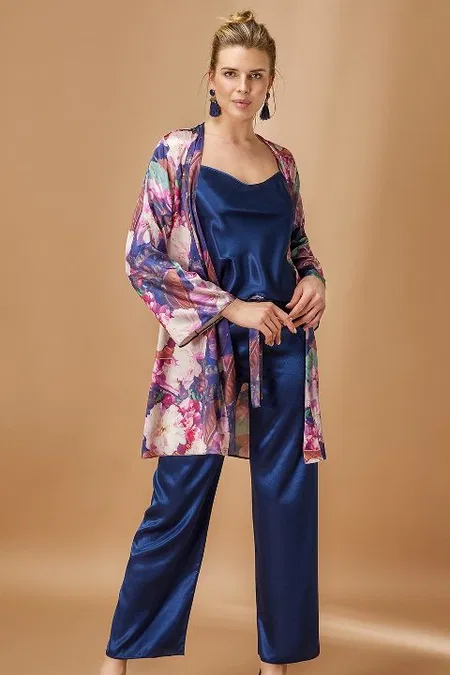 Saten Şortlu Pijama Takımı Lacivert Nurteks 5951 - Lacivert
