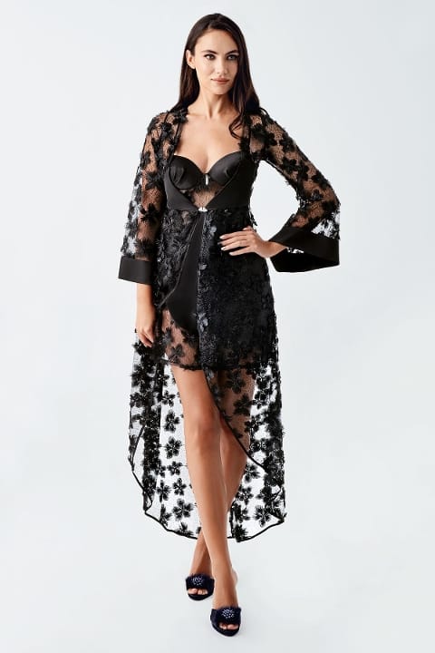 Saten Siyah 2'li Gecelik Sabahlık Takımı İmaj 2410