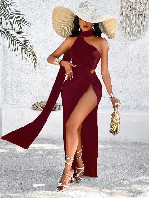 Bordo Uzun Kadın Elbise Fantezi Kostüm Pink Night 5547 - Bordo