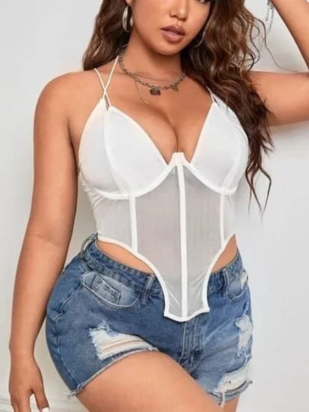 Balenli İnce Askılı Şeffaf Body Beyaz SHE 2003 - Beyaz