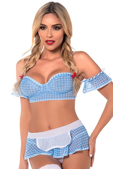 Ekoseli Dantel Detaylı Büstiyer Kostüm SHE 2035