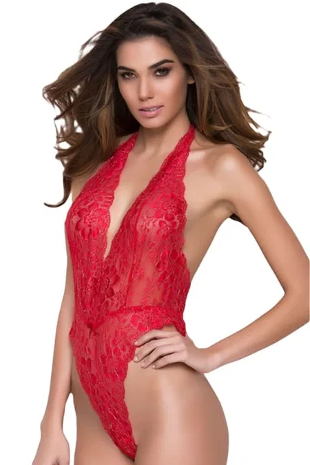 Kırmızı Boyundan Bağlamalı Erotik Body SHE 2071 - Kırmızı
