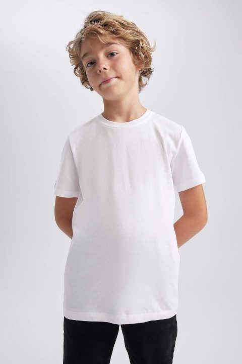 Pamuklu Sıfır Yaka Kısa Kollu Tişört Arma Yıldız 5504 - Beyaz