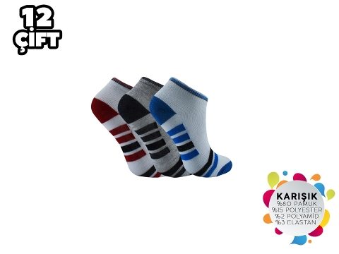 Pamuklu Asorti Patik Çorap 12'li Şirin 003 - Asorti