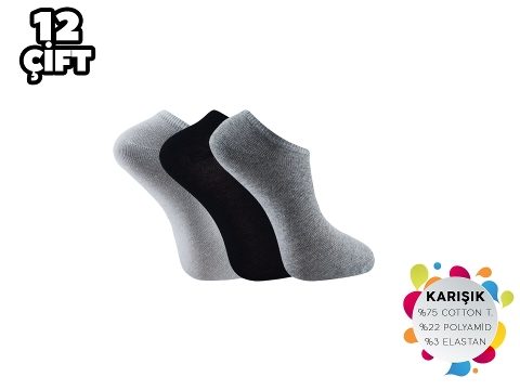 Dikişsiz Bayan Penye Patik Çorap 12'li Düşük Denye Şirin 0645 - Asorti