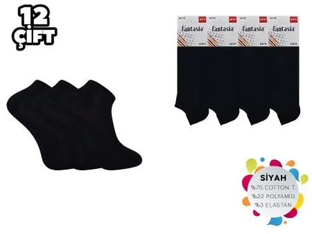 Dikişsiz Pamuklu Erkek Patik Çorap Şirin 0675 - Düz Siyah