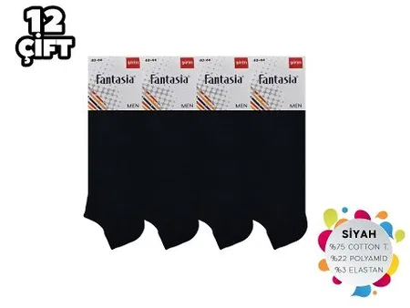 Dikişsiz Pamuklu Erkek Patik Çorap Şirin 0675 - Düz Siyah