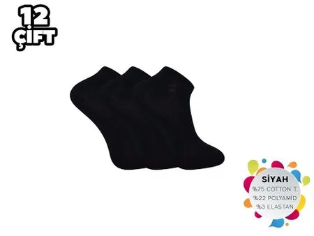 Dikişsiz Pamuklu Erkek Patik Çorap Şirin 0675 - Düz Siyah