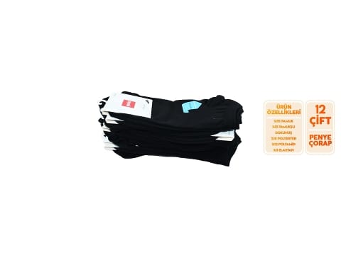 Pamuklu Ter Emici Patik Çorap Seti Şirin 7010 - Düz Siyah