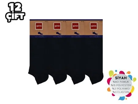 Dikişsiz Ter Emici Erkek Patik 12'li Şirin 7090 - Düz Siyah