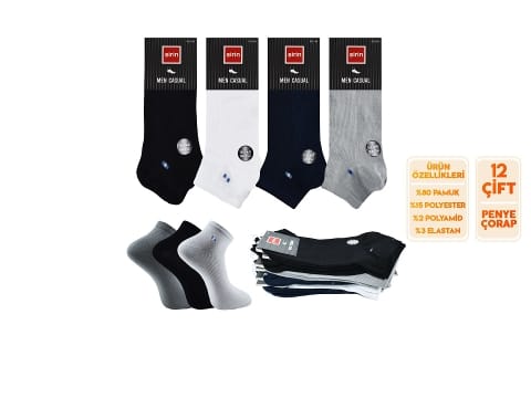 Dikişsiz Pamuklu Ter Emici Erkek Patik Çorap Seti Şirin 7090