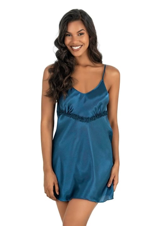 Sırt Bağlamalı Mavi Saten Gecelik Ahu 8206