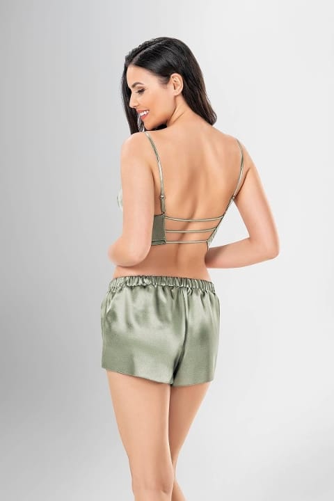Sırt Dekolteli Desenli Şort Sabahlık Takımı Ahu 1925 - Yeşil