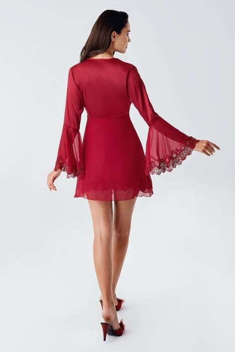 Sırt Dekolteli Transparan Dantelli Gecelik Pembe İmaj 4210 - 2