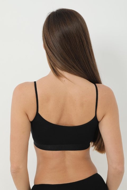 Siyah Bambu İp Askılı Pedli Crop Atlet Arma Yıldız 3709 - Siyah